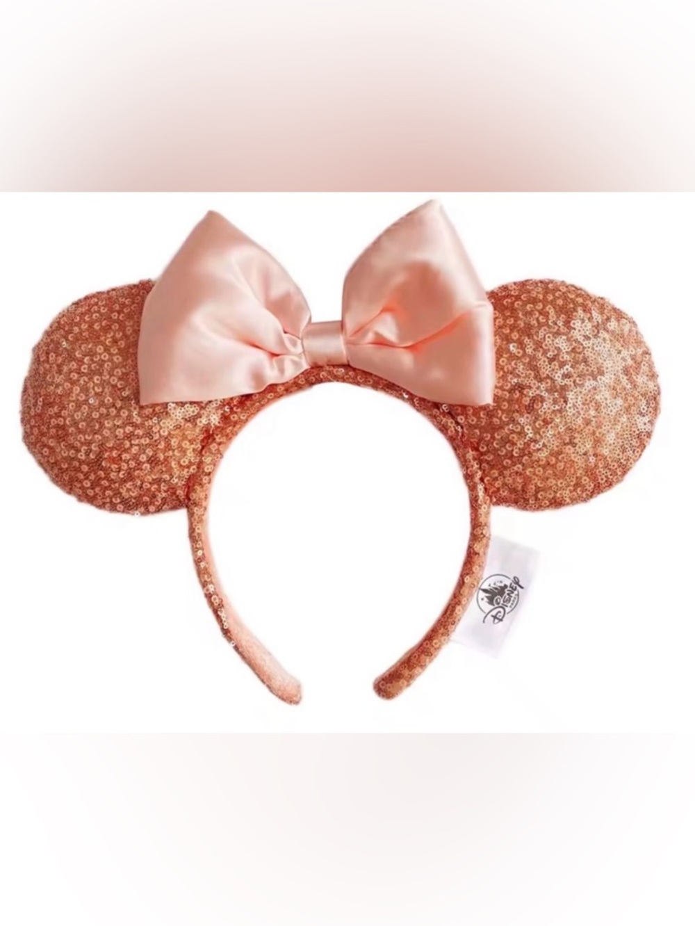 Sequin Mouse Ears Headband with Peach Satin Bow